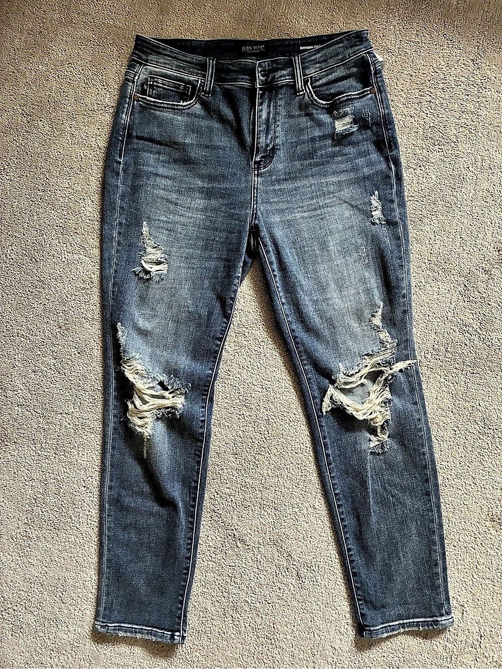 Judy Blue Boyfriend Fit Distressed Denim Jeans Distressed Jeans Blue Waist 29